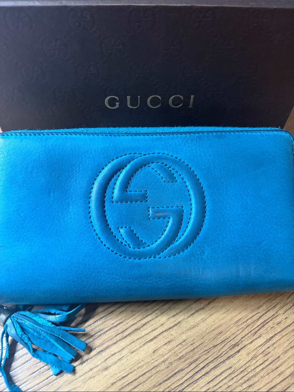 Gucci Soho Deep Cobalt Vitello Leather Zip Around Wallet
